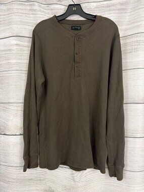 Mens Velvet By Graham & Spencer Brown Waffle Knit Henley Shirt Size L